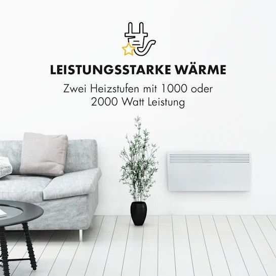 Конвекційний нагрівач Klarstein Hot Spot Slimcurve 80x40 см 40 м2 2000 Вт 5-40 &deg;C LED IP24 білий Німеччина 10033016 фото