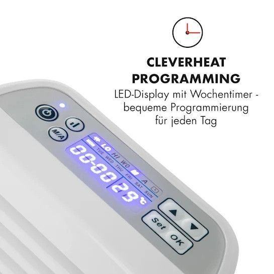Конвекційний нагрівач Klarstein Hot Spot Slimcurve 80x40 см 40 м2 2000 Вт 5-40 &deg;C LED IP24 білий Німеччина 10033016 фото