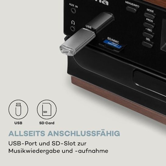 Ретро проигрыватель виниловых пластинок auna Oakland DAB Plus Функция DAB+/FM BT Виниловая кассета 10038002 фото