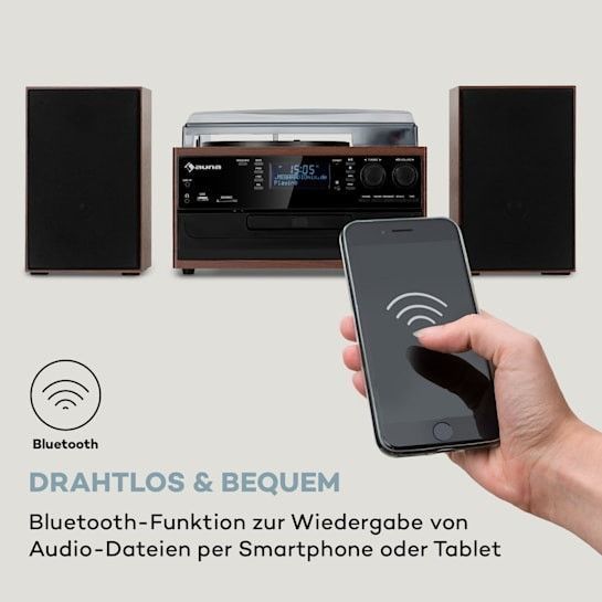 Ретро проигрыватель виниловых пластинок auna Oakland DAB Plus Функция DAB+/FM BT Виниловая кассета 10038002 фото