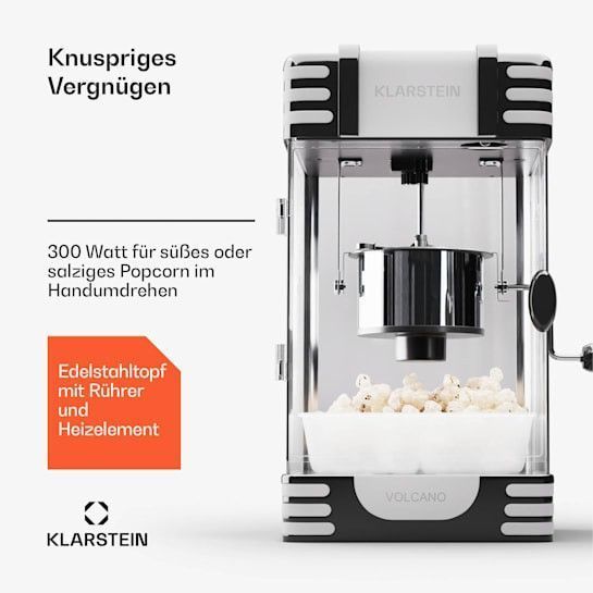 Б/У!!! Машина для попкорну Klarstein Volcano 300 Вт, каструля з неіржавкої сталі, 60 г/4 хвилини 10045353 фото