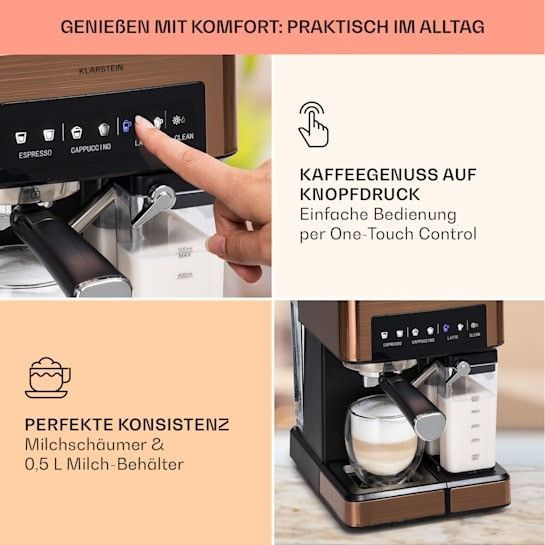 Еспресо-кавофемашина Klarstein Arabica Comfort 1350 Вт 20 барів 10041524 фото