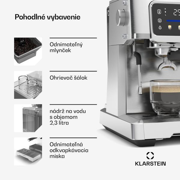 Эспрессо-кофемашина Klarstein GrandPresso 1350 Вт, 20 бар, с сенсорным рычагом Германия 10046673 фото