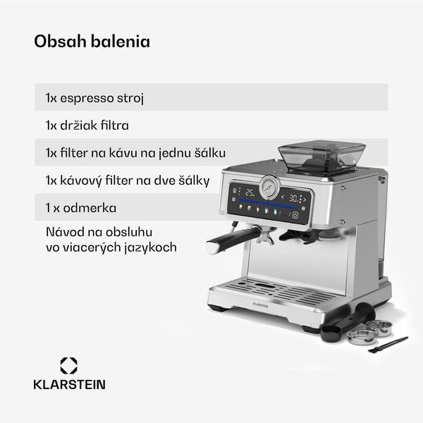 Эспрессо-кофемашина Klarstein GrandPresso 1350 Вт, 20 бар, с сенсорным рычагом Германия 10046673 фото