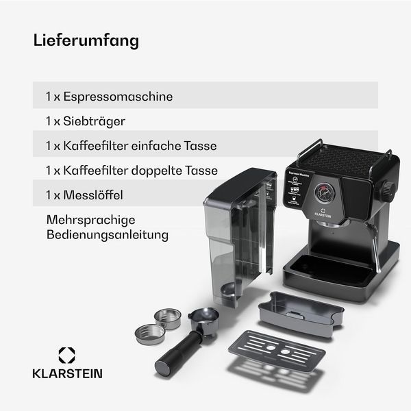 Еспресо-кавофемашина Klarstein Libeica 19 барів 1350 Вт 10046426 фото