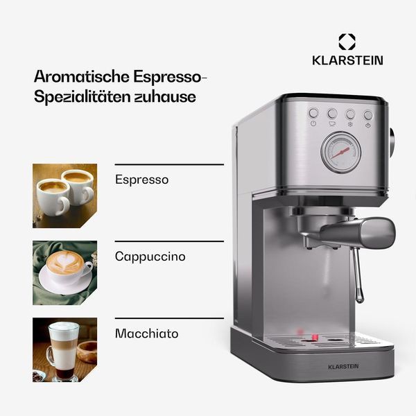 Легке Б/У Еспресо-кавофемашина Klarstein SteelPresso Slim 1350 W 20 барів 10046327 фото