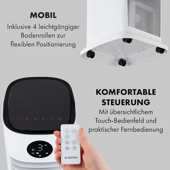 Мобільний кондиціонер для повітряохолодження Klarstein Skytower Grand Smart 80 W 480 м3/год 8 літрів мобільний 10035816 фото