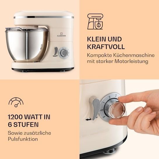 Кухонный комбайн (тестомес) Klarstein Bella 1200 Вт, 6 уровней, 4 литра, нержавеющая сталь, импульсны Германия 10037981 фото