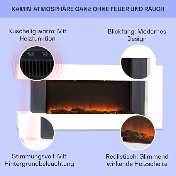 УЦЕНКА!!! Камін електричний Klarstein Studio LightFire Smart 2000 Вт, 132 см, білий Німеччина 10038385 фото