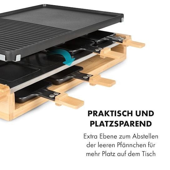 Раклет-гриль Klarstein Tournedo Raclette 1200W литой алюминий на 8 человек, декор под дерево 10035219 фото
