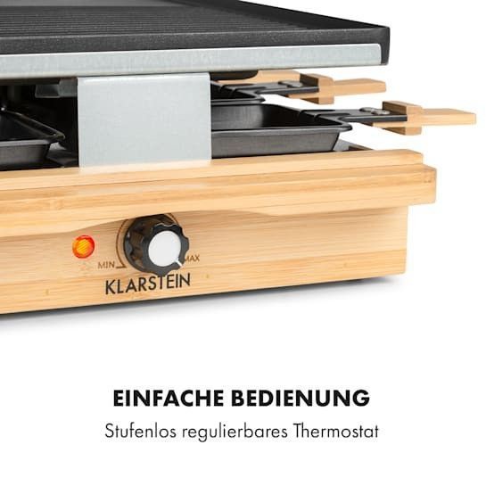 Раклет-гриль Klarstein Tournedo Raclette 1200W литой алюминий на 8 человек, декор под дерево 10035219 фото