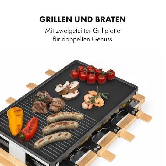 Раклет-гриль Klarstein Tournedo Raclette 1200W литой алюминий на 8 человек, декор под дерево 10035219 фото