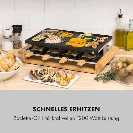 Раклет-гриль Klarstein Tournedo Raclette 1200W литой алюминий на 8 человек, декор под дерево 10035219 фото