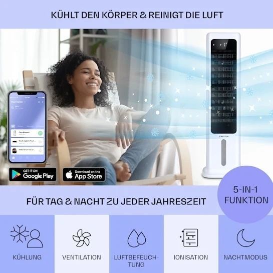 Мобильный кондиционер воздухоохладитель Klarstein Skytower 360&deg; Smart 4-в-1 со встроенной функцией Wi-Fi 10035818 фото