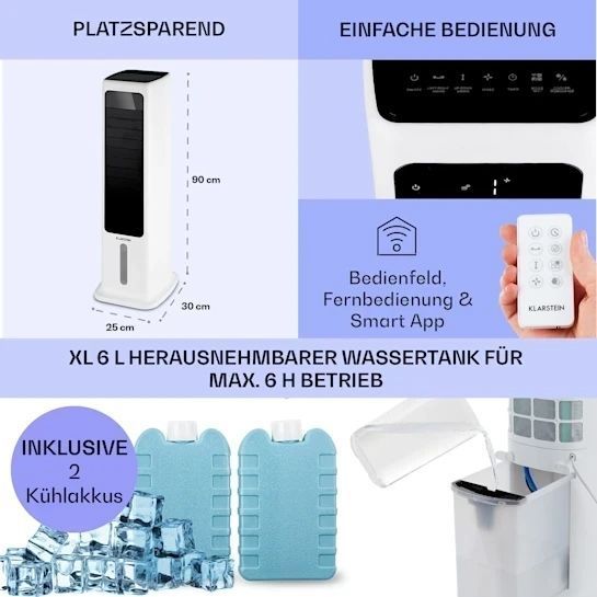 Мобильный кондиционер воздухоохладитель Klarstein Skytower 360&deg; Smart 4-в-1 со встроенной функцией Wi-Fi 10035818 фото