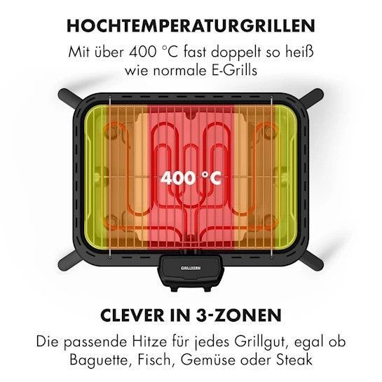 Електричний гриль Klarstein Grill core 1900 + 800 Вт подвійний нагрівальний елемент 10033343 фото
