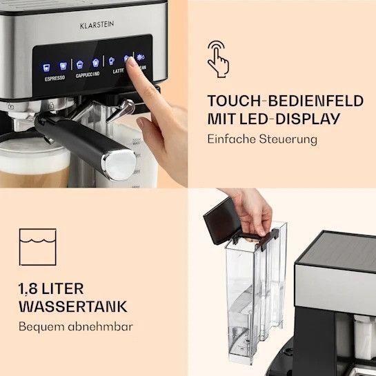 Еспресо-кавофемашина Klarstein Arabica Comfort 1350 Вт 20 барів 10035655 фото