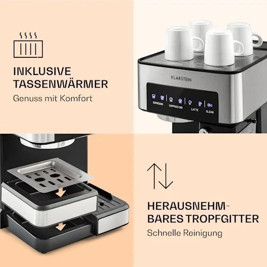 Еспресо-кавофемашина Klarstein Arabica Comfort 1350 Вт 20 барів 10035655 фото