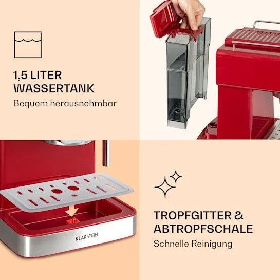 SALE БУ!!! Еспресо-кавоварка Klarstein Gusto Classico 1350 Вт, тиск 20 барів Резервуар для води: 1,5 літра 10035565 фото