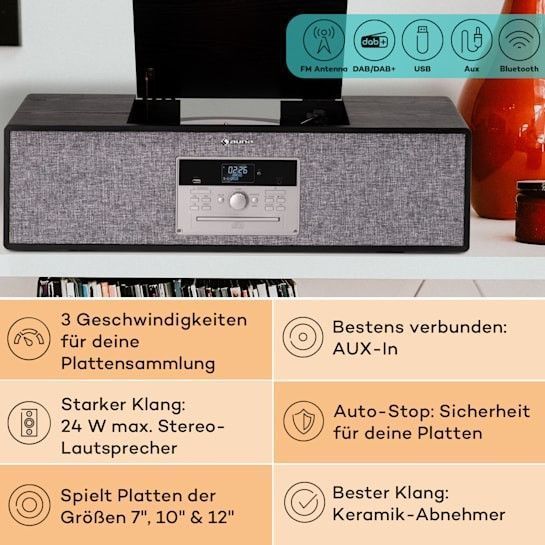 Ретро проигрыватель виниловых пластинок auna Julie Ann Stereo System CD BT USB DAB+/FM AUX-In 10041389 фото