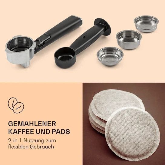 SALE БУ!!! Эспрессо-кофеварка Klarstein Gusto Classico 1350 Вт, давление 20 бар Резервуар для воды: 1,5 литра 10035565 фото