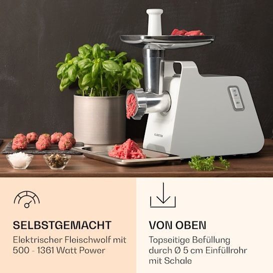 Б/У Электрическая мясорубка Klarstein Mighty Mince 500&ndash;1361 Вт, 3 перфорированных диска 10036478 фото
