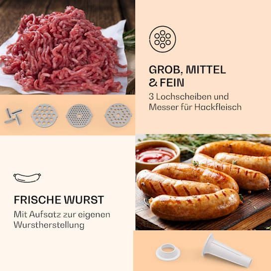 Б/У Электрическая мясорубка Klarstein Mighty Mince 500&ndash;1361 Вт, 3 перфорированных диска 10036478 фото