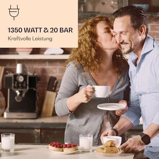 Легке Б/У Еспресо-кавоварка Klarstein Gusto Classico 1350 Вт, тиск 20 барів Резервуар для води: 1,5 літра 10035564 фото
