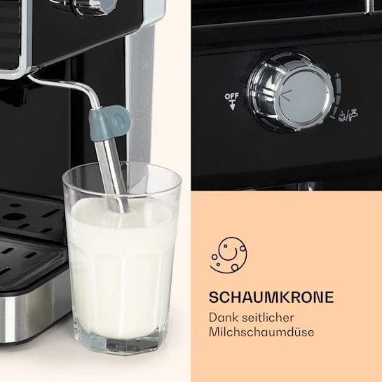 Легке Б/У Еспресо-кавоварка Klarstein Gusto Classico 1350 Вт, тиск 20 барів Резервуар для води: 1,5 літра 10035564 фото