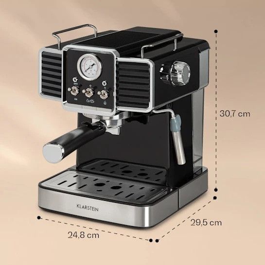 Легке Б/У Еспресо-кавоварка Klarstein Gusto Classico 1350 Вт, тиск 20 барів Резервуар для води: 1,5 літра 10035564 фото