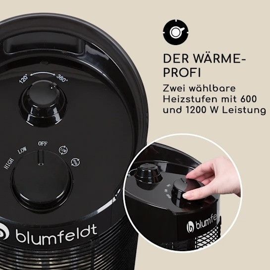 Інфрачервоний нагрівач blumfeldt Heat Guru 360, 1200/600 Вт, 2 режими нагрівання, осциляція IPX4 10032458 фото