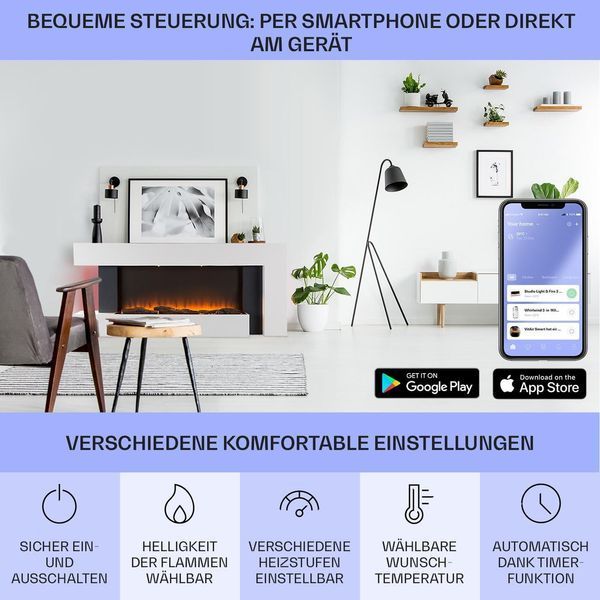 УЦЕНКА!!! Камін електричний Klarstein Studio LightFire Smart 2000 Вт, 132 см, білий Німеччина 10038387 фото