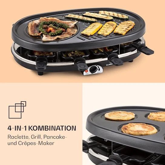 Раклет-гриль Klarstein All-U-Can-Grill Raclette с аксессуарами 4-в-1 на 8 персон 10039923 фото