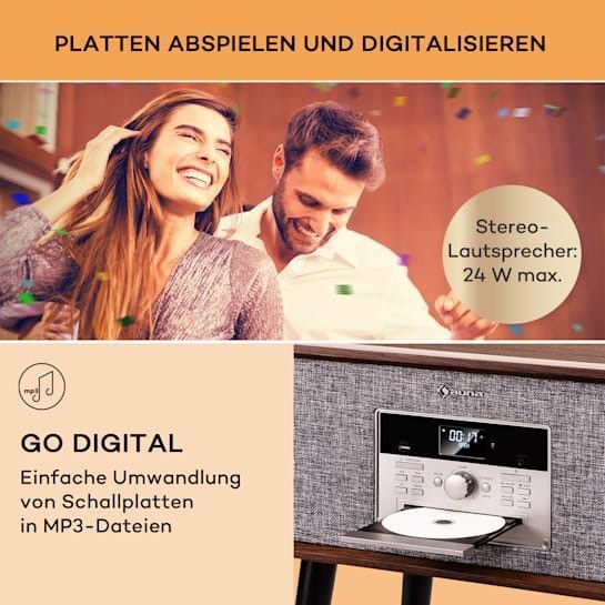 УЦЕНКА!!! Ретро проигрыватель виниловых пластинок auna Mary Ann 33 ⅓ / 45 / 78 об/мин CD DAB+ FM BT USB 10039052 фото