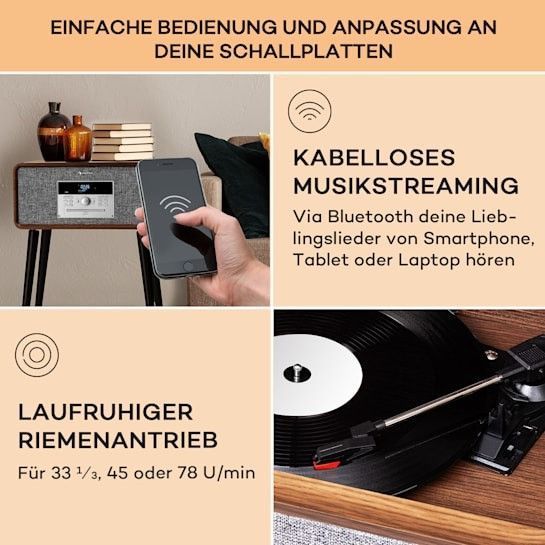УЦЕНКА!!! Ретро проигрыватель виниловых пластинок auna Mary Ann 33 ⅓ / 45 / 78 об/мин CD DAB+ FM BT USB 10039052 фото