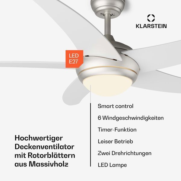 Потолочный вентилятор Klarstein Bolero Smart, лампа 134 см, мощность 55 Вт, макс.10 212 м&sup3; / ч 10046082 фото