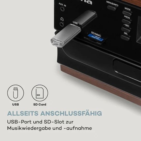 Ретро проигрыватель виниловых пластинок auna Oakland DAB Retro Stereo DAB+/FM BT Функция Виниловая CD-кассета 10038004 фото